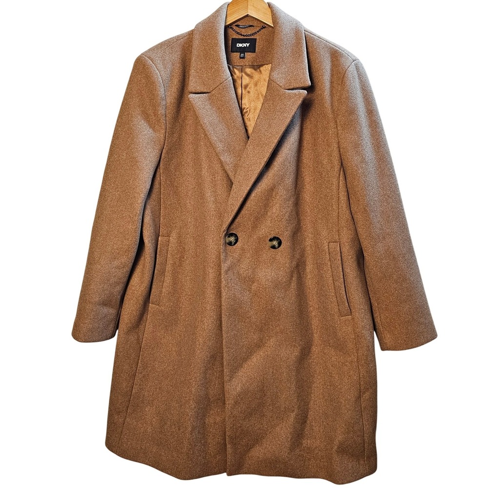 DKNY‎ Camel Double Breasted Coat Women's XXL Tailored Wool Look Winter Overcoat